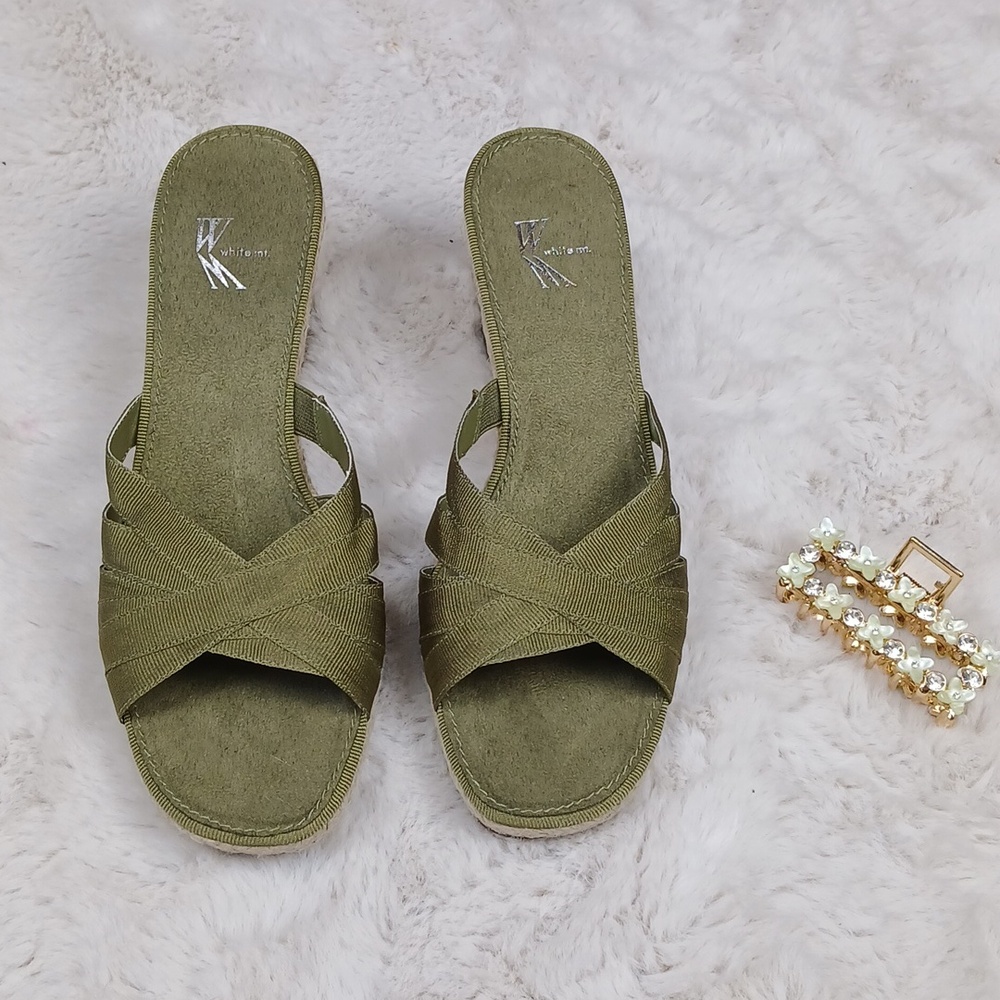 Olive Green Cortney Strappy Spadrilles Wedge Sandals By White Mountain. 8